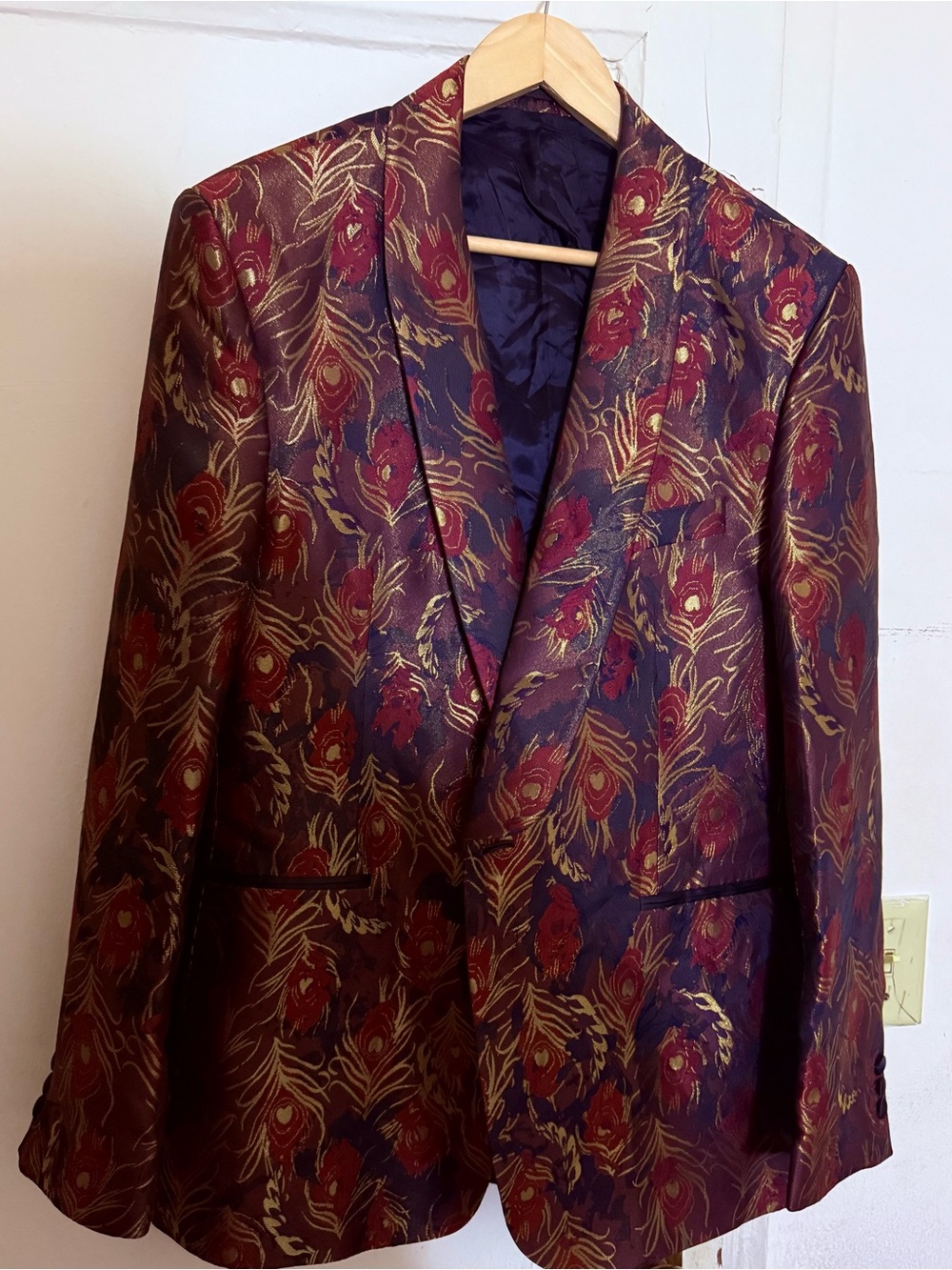 Topman Red and Gold Floral Brocade Blazer